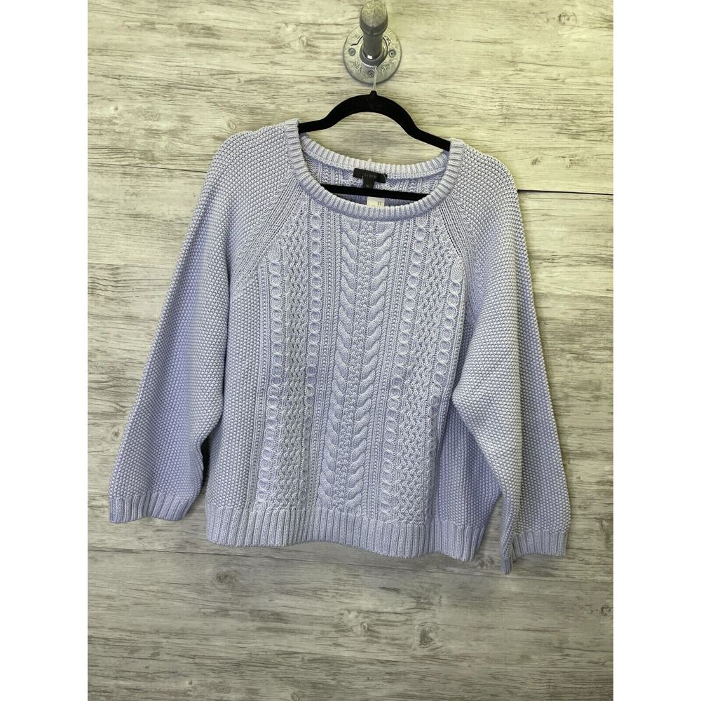 J Crew Womens XL Blue Cable Knit Long Sleeve Crew Neck Pullover Sweater F1632